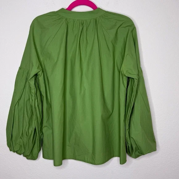Olivia James Green Balloon Sleeve Button Down Shirt Size S - Picture 2 of 6